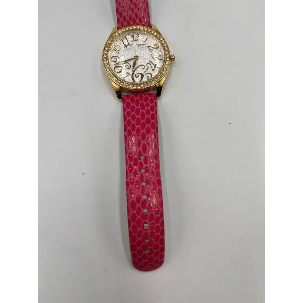 Betsey Johnson Pink‎ Band Gold Tone Rhinestone Watch BJ2161 40mm